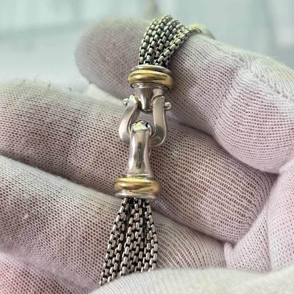 David Yurman 925 & 18k Gold Multi-Strand Pearl Station Necklace 15.5" - Picture 5 of 10